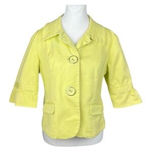 CHICO'S‎ Yellow Green Chartruese Jacket Ribbed Cropped 3/4 Sleeve-Size 1 Medium